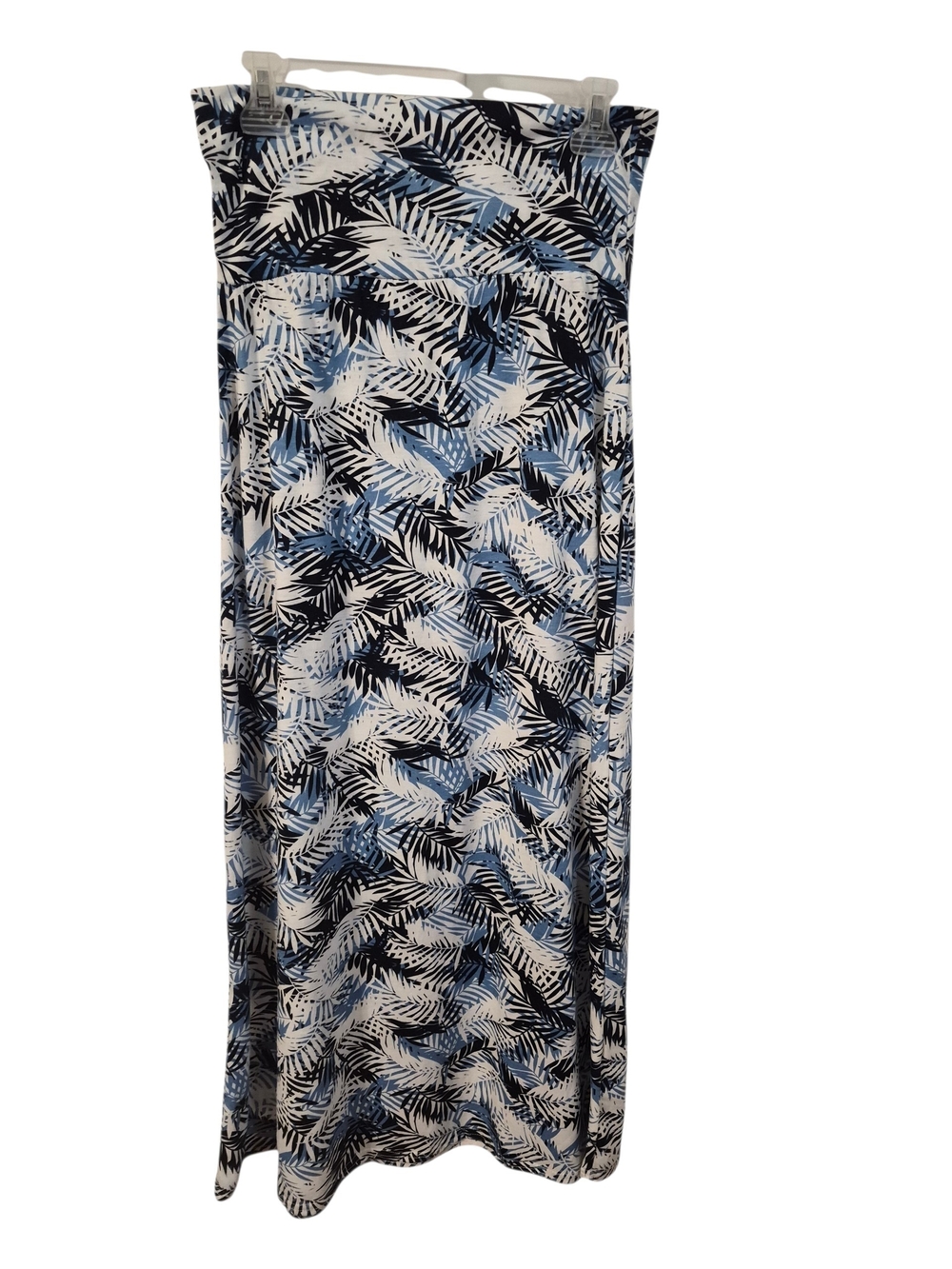 Navy and White Palm-Print Maxi Skirt